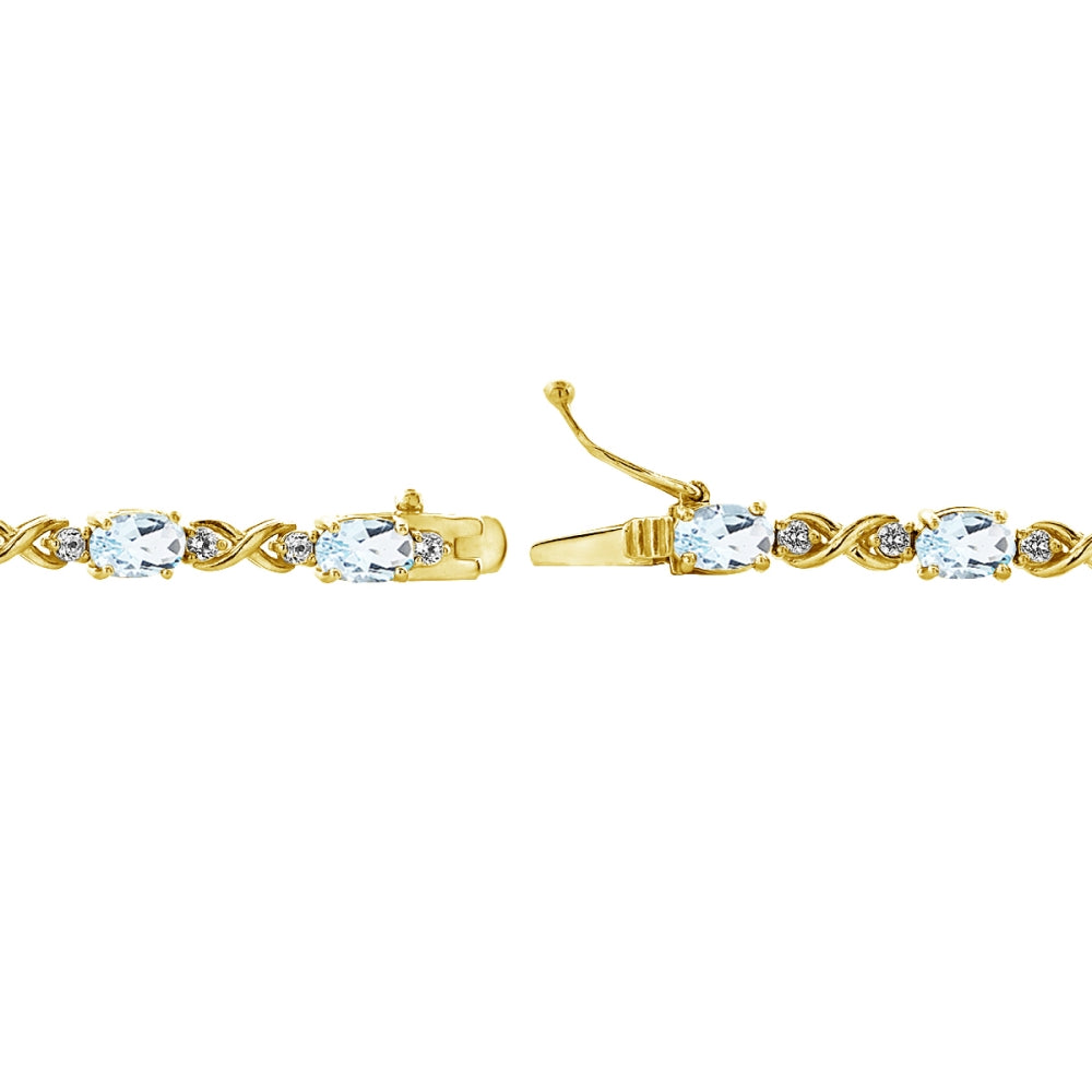 Yellow Gold Flashed Sterling Silver Blue Topaz 6x4mm Oval Infinity Bracelet with White Topaz Accents-2