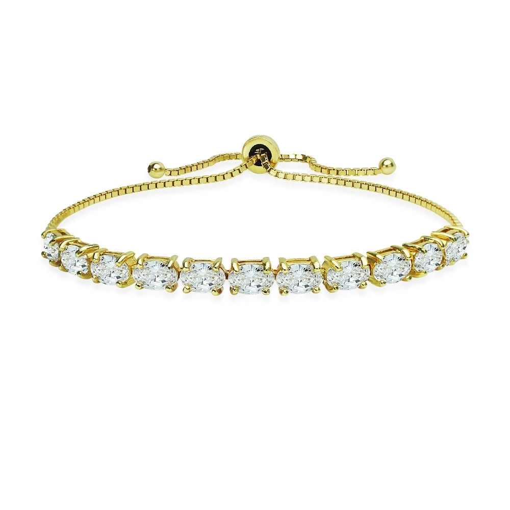 Gold Flashed Sterling Silver 6x4mm Oval Adjustable Bracelet Made with Swarovski Zirconia