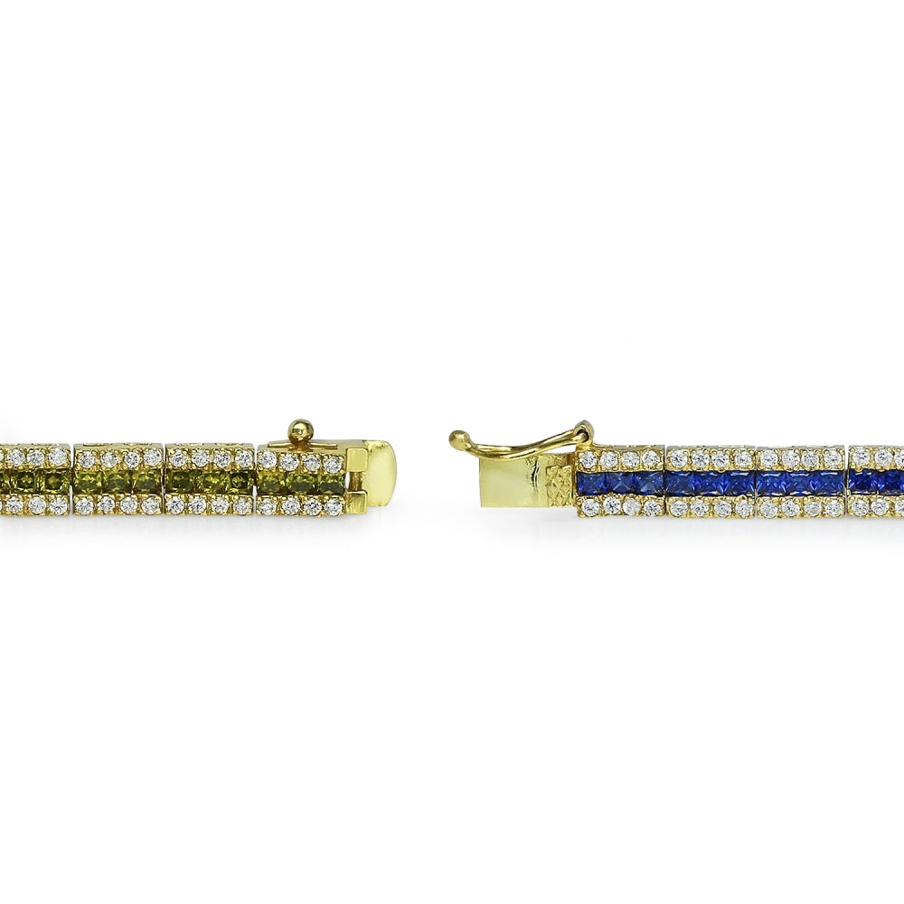 Yellow Gold Flashed Sterling Silver Multi-Color Cubic Zirconia Channel-Set Tennis Bracelet-2