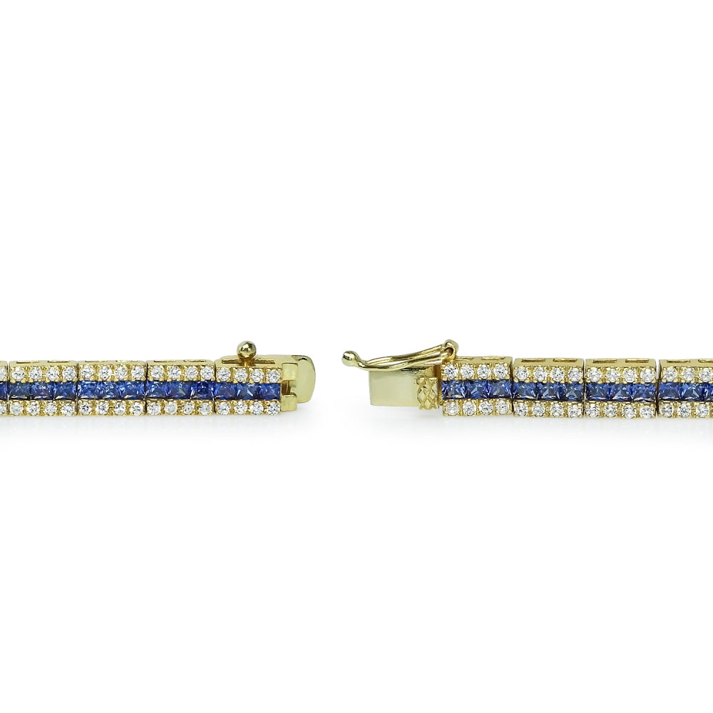Yellow Gold Flashed Sterling Silver Blue Cubic Zirconia Channel-Set Tennis Bracelet-2