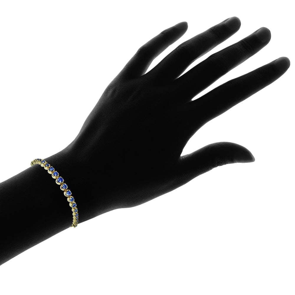 Yellow Gold Flashed Sterling Silver Blue Cubic Zirconia Round Graduated Adjustable Bolo Bracelet-3