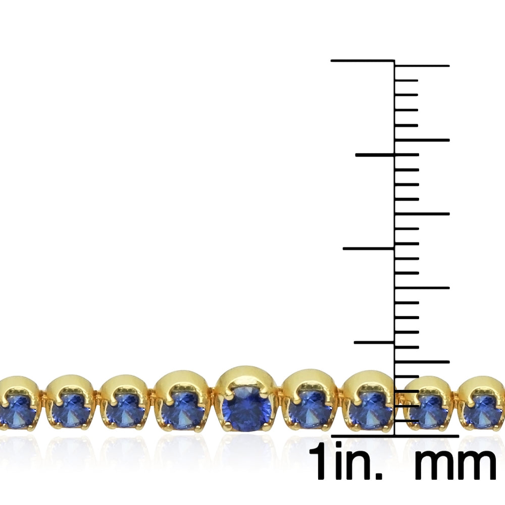 Yellow Gold Flashed Sterling Silver Blue Cubic Zirconia Round Graduated Adjustable Bolo Bracelet-4