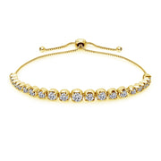 Yellow Gold Flashed Sterling Silver Cubic Zirconia Round Graduated Adjustable Bolo Bracelet