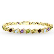 Yellow Gold Flash Sterling Silver Multi Gemstone 4mm Round-Cut S Design Tennis Bracelet with White Topaz Accents