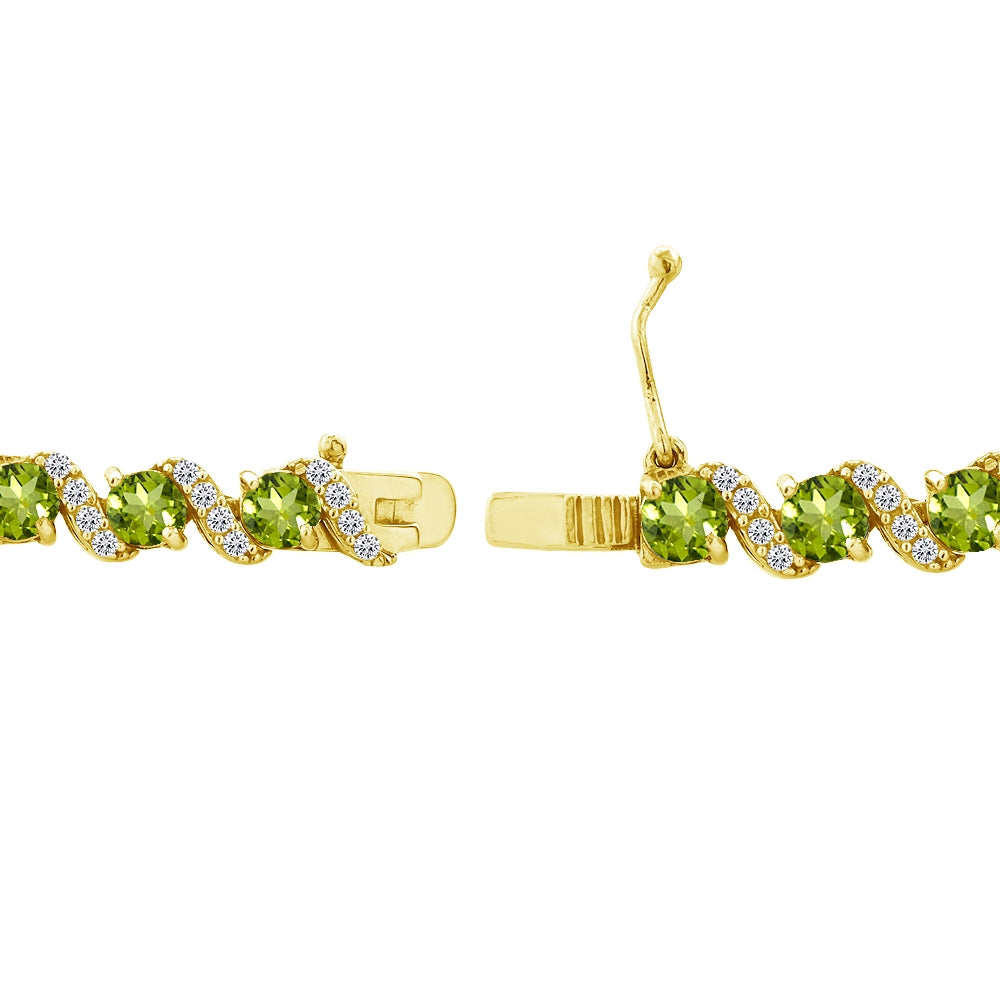 Yellow Gold Flashed Sterling Silver Periodot 4mm Round-Cut S Design Tennis Bracelet with White Topaz Accents-2
