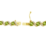 Yellow Gold Flashed Sterling Silver Periodot 4mm Round-Cut S Design Tennis Bracelet with White Topaz Accents