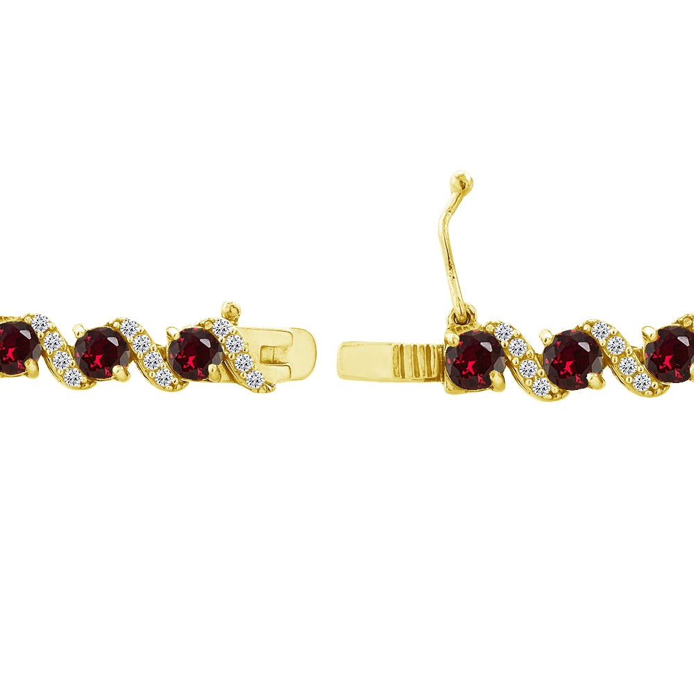 Yellow Gold Flashed Sterling Silver Created Ruby 4mm Round-Cut S Design Tennis Bracelet with White Topaz Accents-2