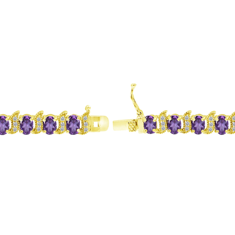 Yellow Gold Flashed Sterling Silver African Amethyst 6x4mm Oval and S Tennis Bracelet with White Topaz Accents-2