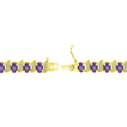 Yellow Gold Flashed Sterling Silver African Amethyst 6x4mm Oval and S Tennis Bracelet with White Topaz Accents