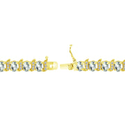 Yellow Gold Flashed Sterling Silver Aquamarine 6x4mm Oval and S Tennis Bracelet with White Topaz Accents