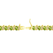 Yellow Gold Flashed Sterling Silver Peridot 6x4mm Oval and S Tennis Bracelet with White Topaz Accents