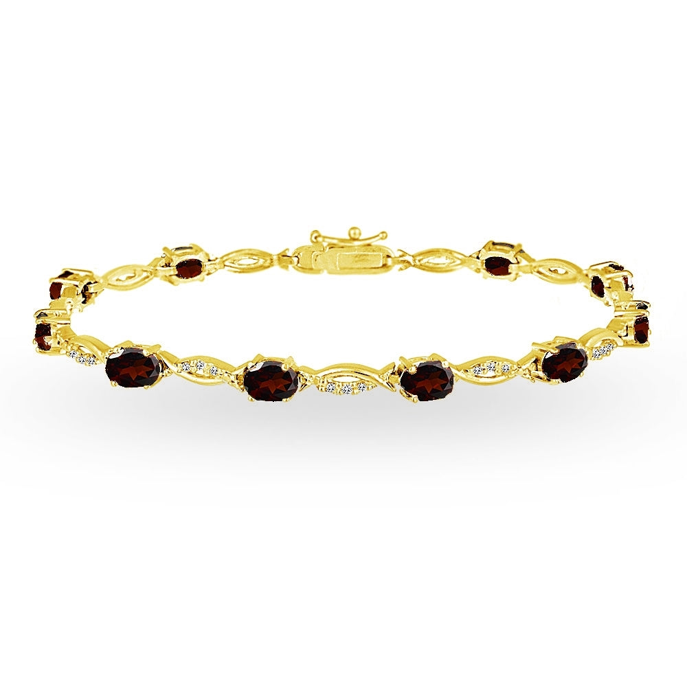 Yellow Gold Flashed Sterling Silver Garnet and White Topaz Oval-Cut Swirl Tennis Bracelet