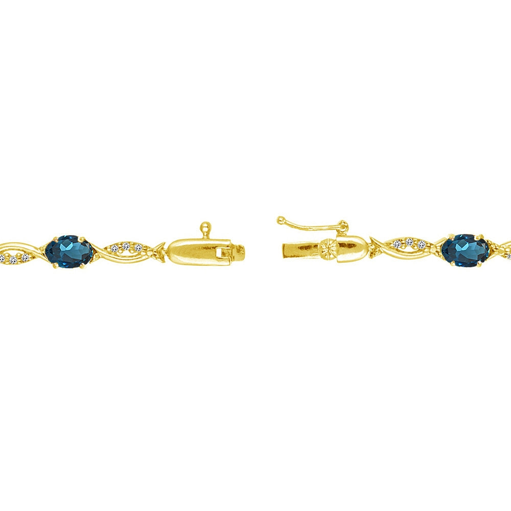 Yellow Gold Flashed Sterling Silver London Blue and White Topaz Oval-Cut Swirl Tennis Bracelet-2