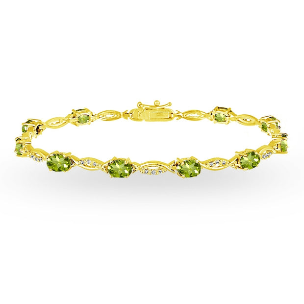 Yellow Gold Flashed Sterling Silver Peridot and White Topaz Oval-Cut Swirl Tennis Bracelet