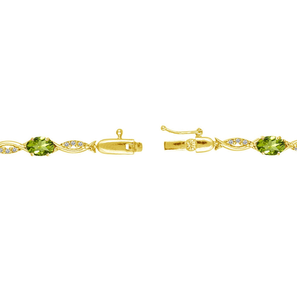 Yellow Gold Flashed Sterling Silver Peridot and White Topaz Oval-Cut Swirl Tennis Bracelet-2