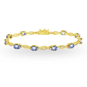 Yellow Gold Flashed Sterling Silver Tanzanite and White Topaz Oval-Cut Swirl Tennis Bracelet