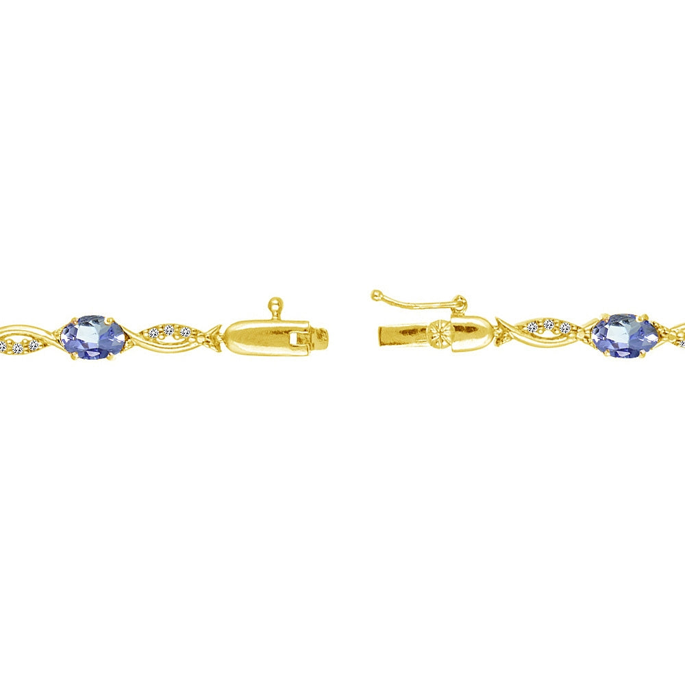 Yellow Gold Flashed Sterling Silver Tanzanite and White Topaz Oval-Cut Swirl Tennis Bracelet-2