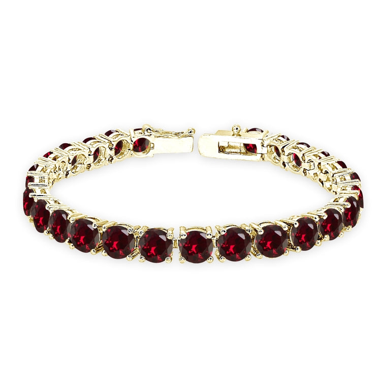 Yellow Gold Flashed Sterling Silver Created Ruby 6mm Round-cut Classic Tennis Bracelet