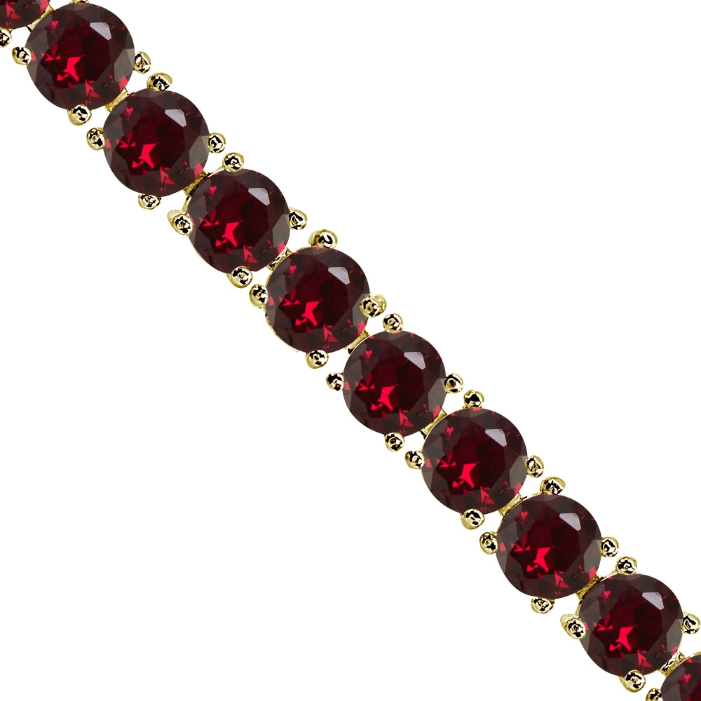 Yellow Gold Flashed Sterling Silver Created Ruby 6mm Round-cut Classic Tennis Bracelet-2