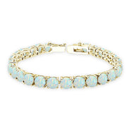 Yellow Gold Flashed Sterling Silver Created White Opal 6mm Round-cut Classic Tennis Bracelet
