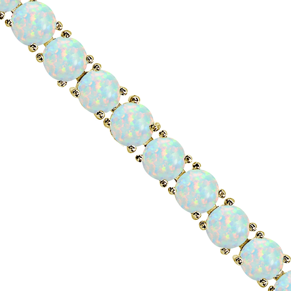 Yellow Gold Flashed Sterling Silver Created White Opal 6mm Round-cut Classic Tennis Bracelet-2