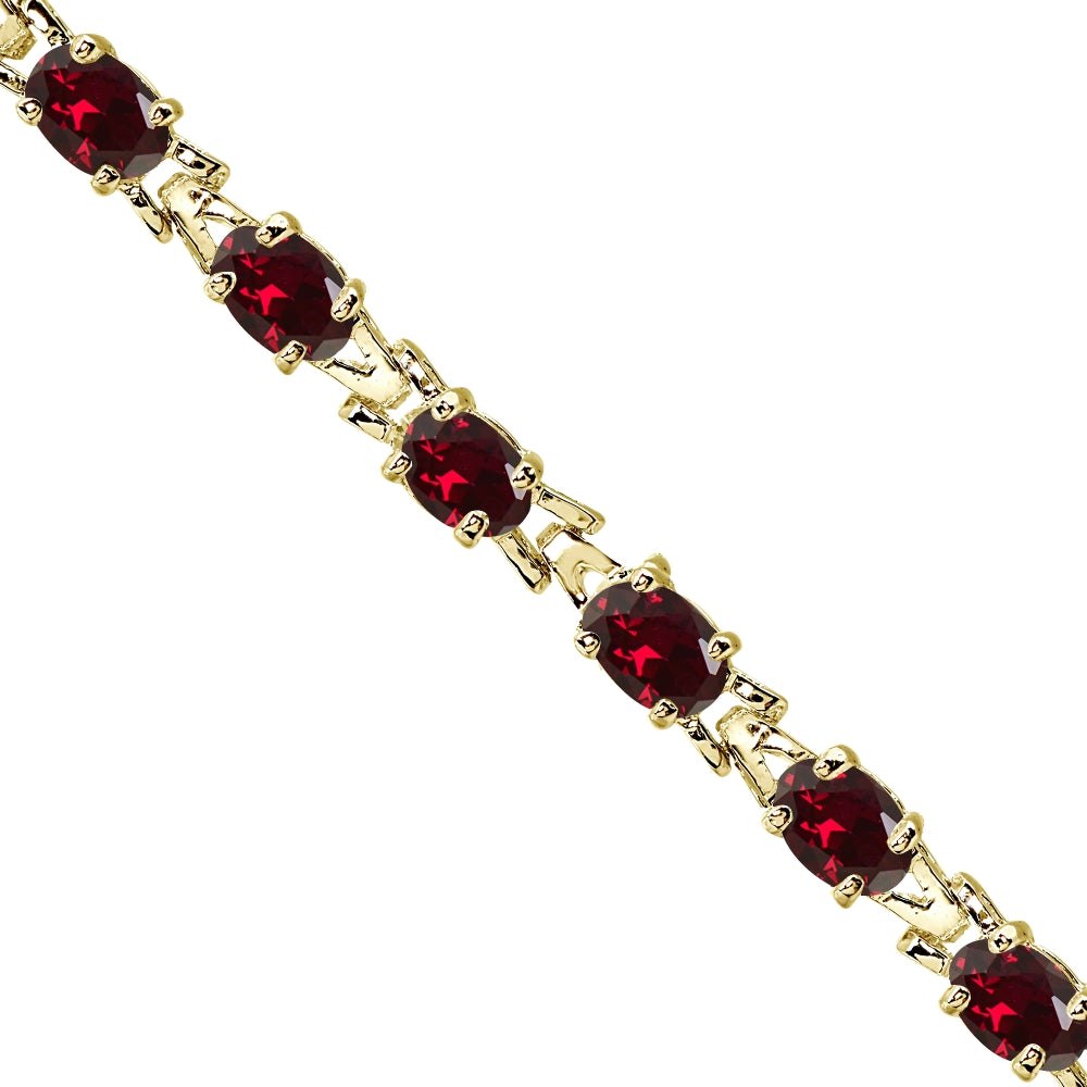 Yellow Gold Flashed Sterling Silver Polished Created Ruby 6x4mm Oval-cut Link Tennis Bracelet-2