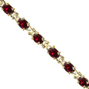 Yellow Gold Flashed Sterling Silver Polished Created Ruby 6x4mm Oval-cut Link Tennis Bracelet