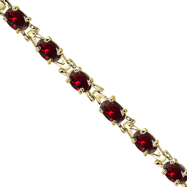 Yellow Gold Flashed Sterling Silver Polished Created Ruby 6x4mm Oval-cut Link Tennis Bracelet