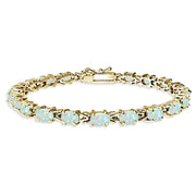 Yellow Gold Flashed Sterling Silver Polished Created White Opal 6x4mm Oval-cut Link Tennis Bracelet