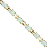 Yellow Gold Flashed Sterling Silver Polished Created White Opal 6x4mm Oval-cut Link Tennis Bracelet