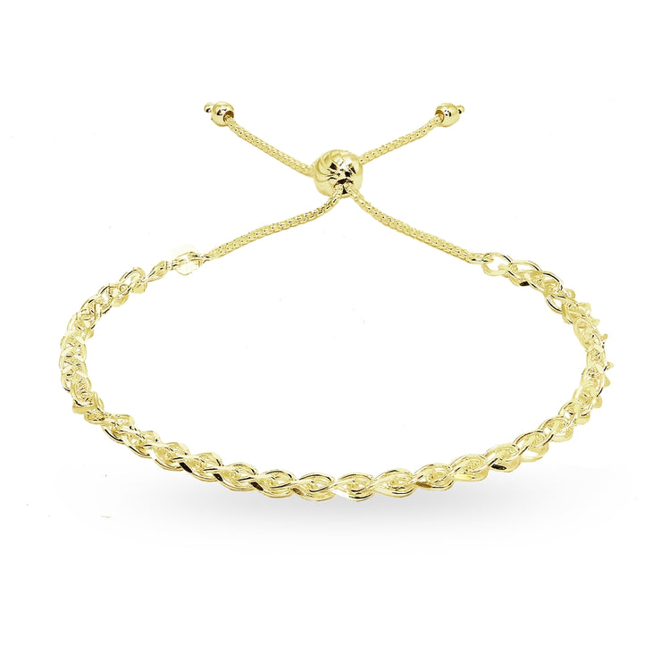 Yellow Gold Flashed Sterling Silver Polished Spiga Chain Adjustable Pull-String Bracelet