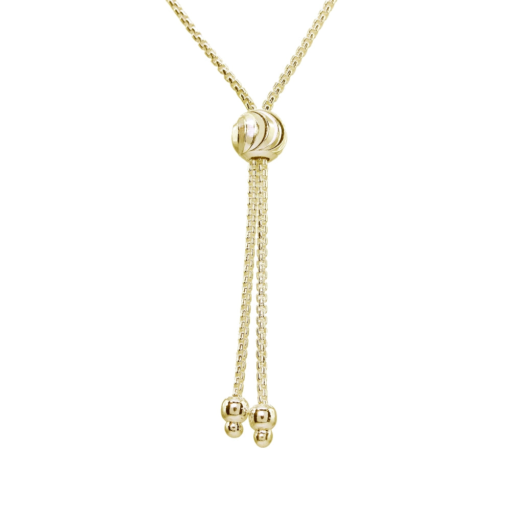 Yellow Gold Flashed Sterling Silver Polished Spiga Chain Adjustable Pull-String Bracelet-3