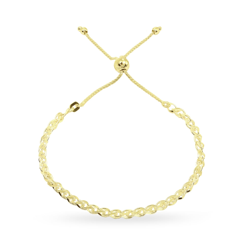Yellow Gold Flashed Sterling Silver Polished Spiga Chain Adjustable Pull-String Bracelet-4