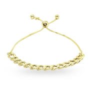 Yellow Gold Flashed Sterling Silver Thin Cuban Link Chain Adjustable Pull-String Bracelet