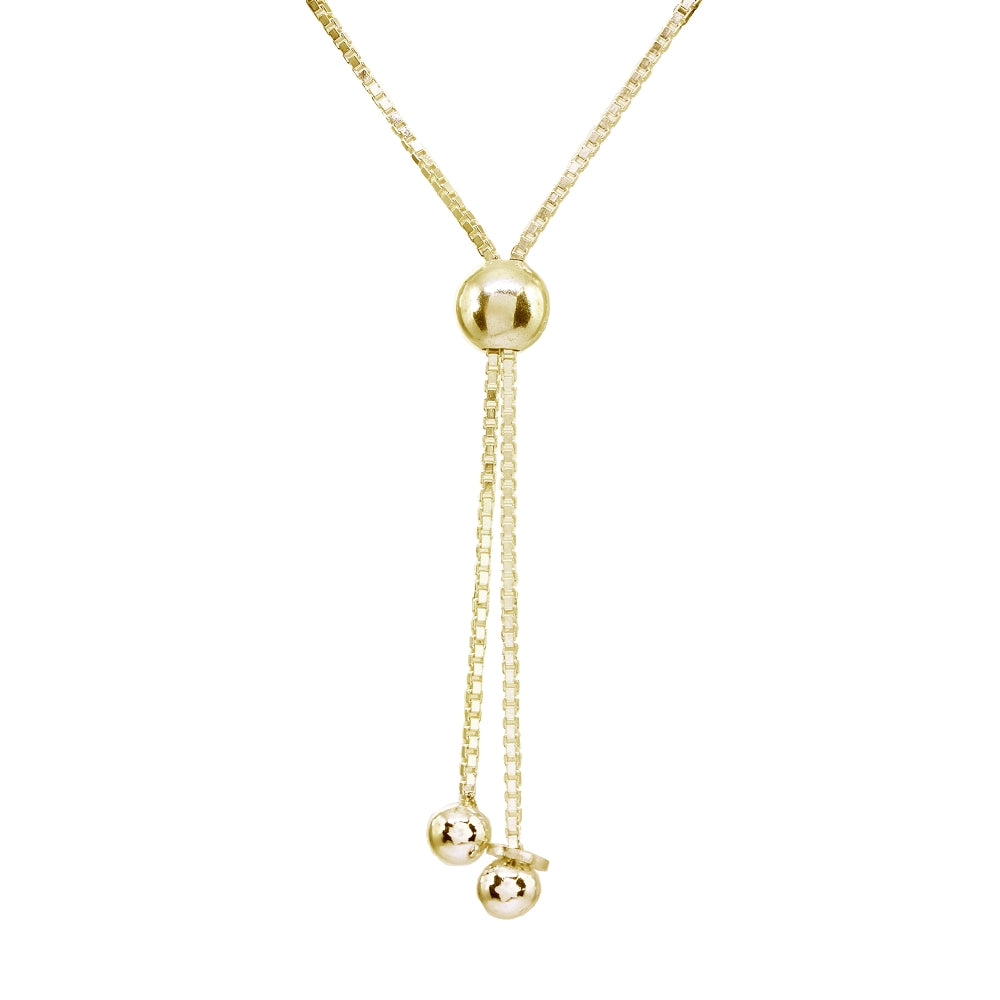Yellow Gold Flashed Sterling Silver Thin Cuban Link Chain Adjustable Pull-String Bracelet-3