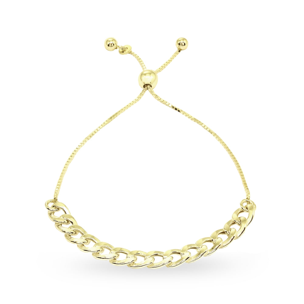 Yellow Gold Flashed Sterling Silver Thin Cuban Link Chain Adjustable Pull-String Bracelet-4