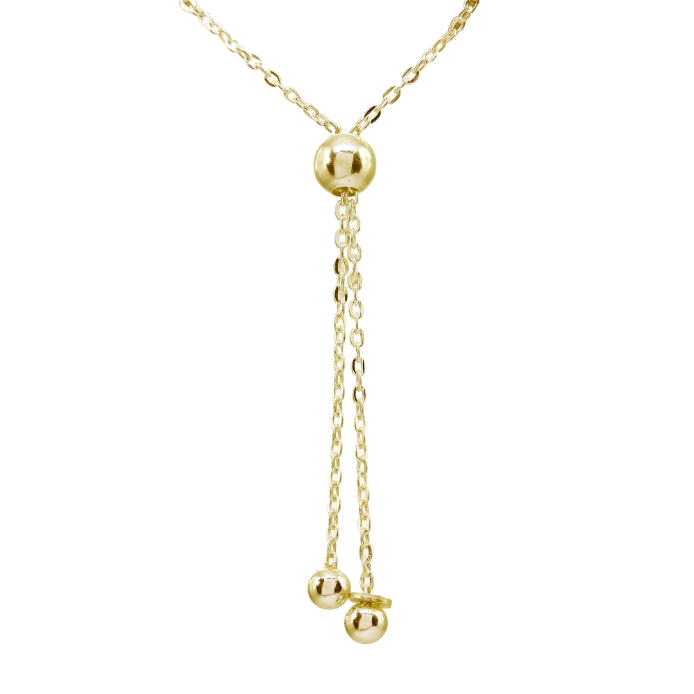 Yellow Gold Flashed Sterling Silver Textured Beads Bar Station Chain Adjustable Pull-String Bracelet-3