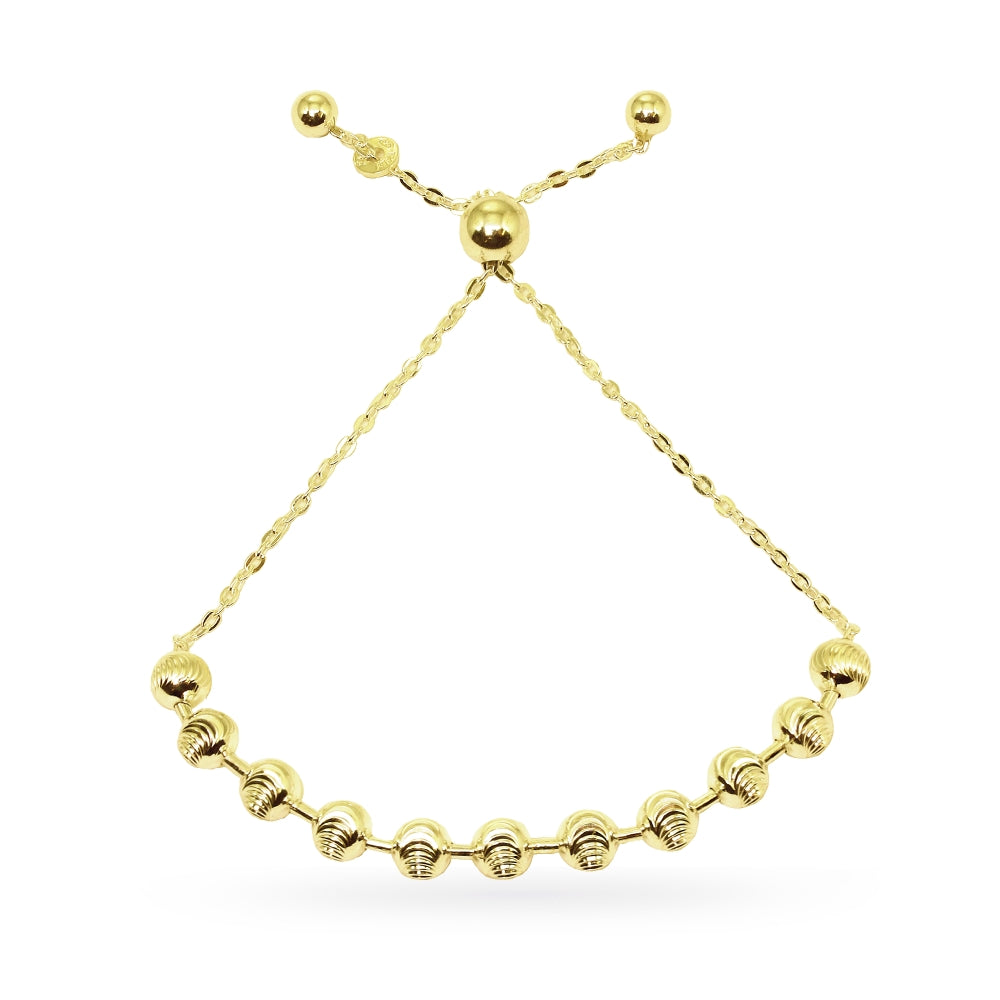 Yellow Gold Flashed Sterling Silver Textured Beads Bar Station Chain Adjustable Pull-String Bracelet-4