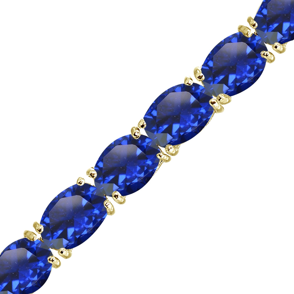 Yellow Gold Flashed Sterling Silver 7x5mm Created Blue Sapphire Oval-cut Classic Tennis Bracelet-2