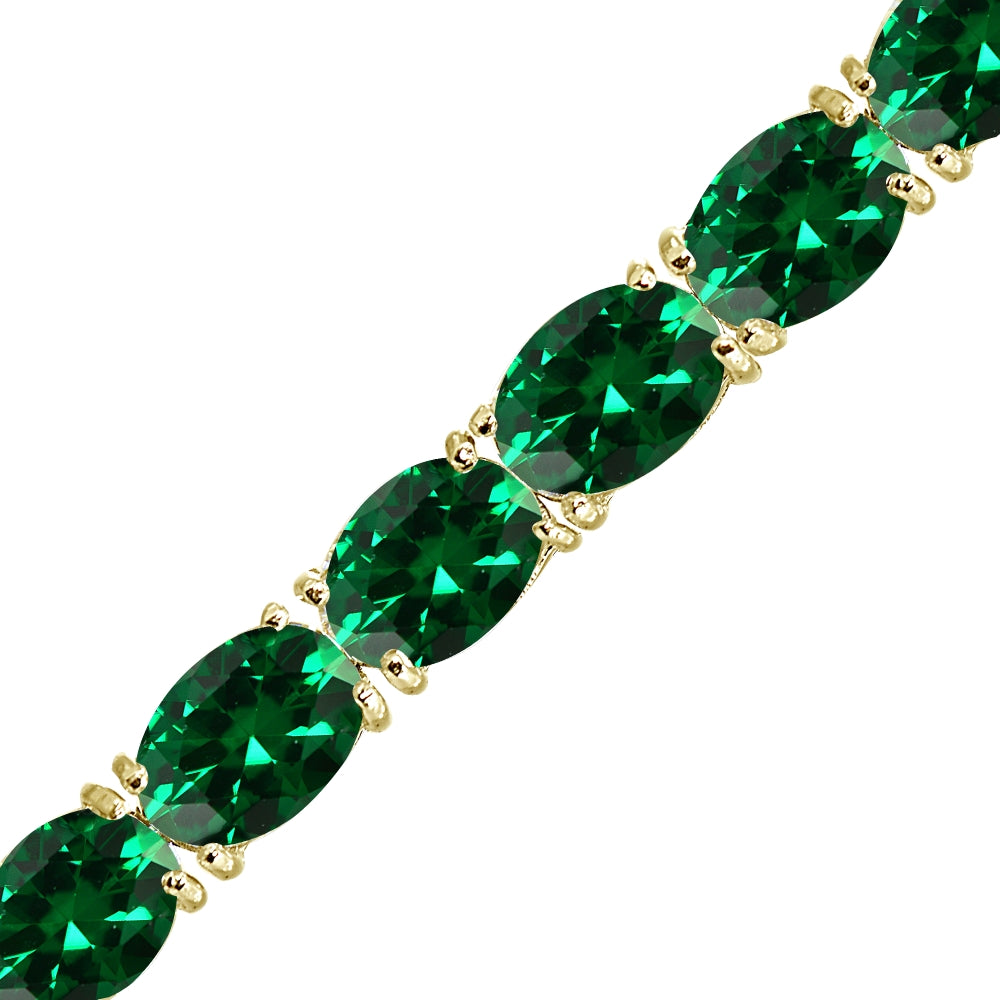 Yellow Gold Flashed Sterling Silver 7x5mm Created Emerald Oval-cut Classic Tennis Bracelet-2