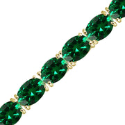 Yellow Gold Flashed Sterling Silver 7x5mm Created Emerald Oval-cut Classic Tennis Bracelet