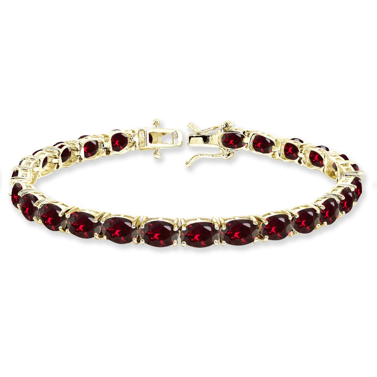 Yellow Gold Flashed Sterling Silver 7x5mm Created Ruby Oval-cut Classic Tennis Bracelet
