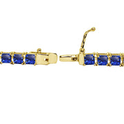 Yellow Gold Flashed Sterling Silver Created Blue Sapphire 4mm Princess-Cut Square Classic Tennis Bracelet