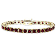 Yellow Gold Flashed Sterling Silver Created Ruby 4mm Princess-Cut Square Classic Tennis Bracelet