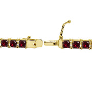 Yellow Gold Flashed Sterling Silver Created Ruby 4mm Princess-Cut Square Classic Tennis Bracelet