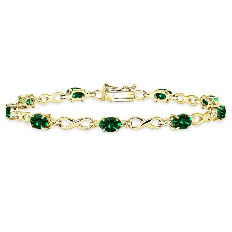Yellow Gold Flashed Sterling Silver Created Emerald Oval Polished Infinity Classic Tennis Bracelet