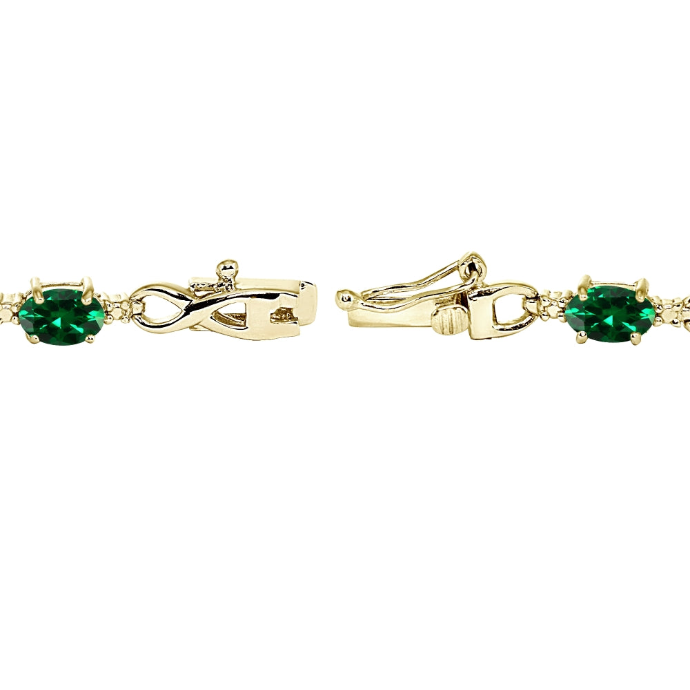 Yellow Gold Flashed Sterling Silver Created Emerald Oval Polished Infinity Classic Tennis Bracelet-2