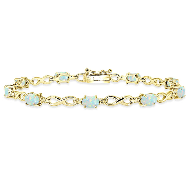 Yellow Gold Flashed Sterling Silver Created White Opal Oval Polished Infinity Classic Tennis Bracelet