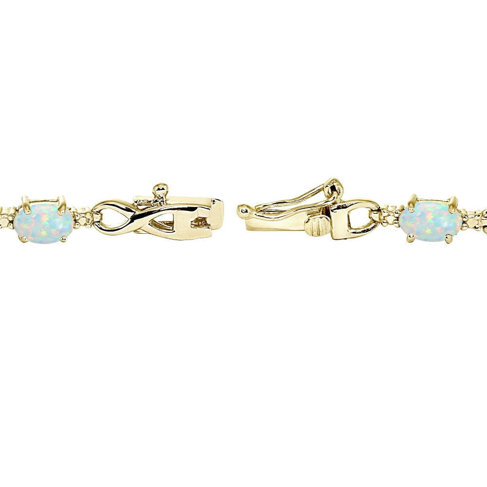 Yellow Gold Flashed Sterling Silver Created White Opal Oval Polished Infinity Classic Tennis Bracelet-2