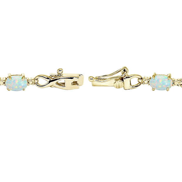 Yellow Gold Flashed Sterling Silver Created White Opal Oval Polished Infinity Classic Tennis Bracelet